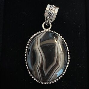 Banded Black Onyx Sterling Overlay Pendant
